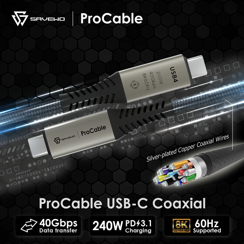 *2米* SAVEWO ProCable USB-C CoAxial USB4 Thunderbolt 4 極速全能線(兩色可選)